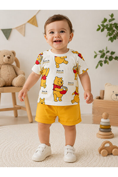 nikuby Cute Teddy Bear Printed Baby Boy Shorts Set 100% Cotton Summer Two-Pie...
