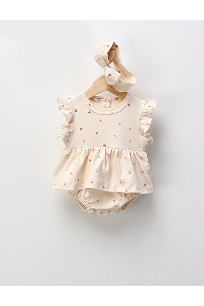 MiniKids Body-rochita cu bentita crem-inimioare