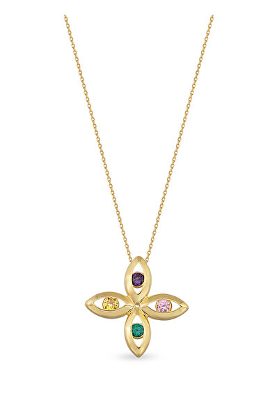 ORENA JEWELRY Rainbow Flower 14 Ayar Altın Kadın Kolye
