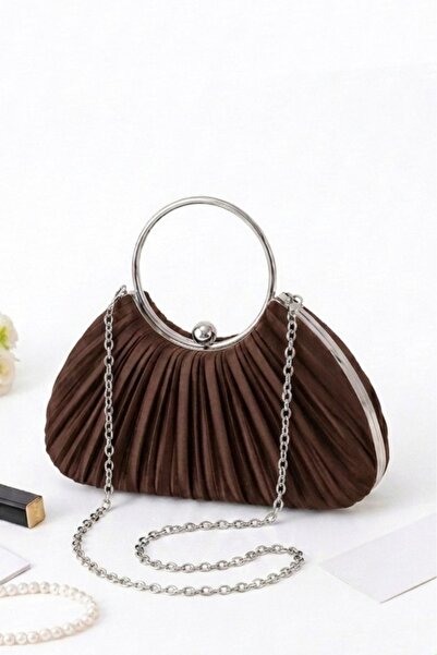 Famels Coffee Satin New Model Battery-Operated Evening Dress Bag Handbag/Clut...