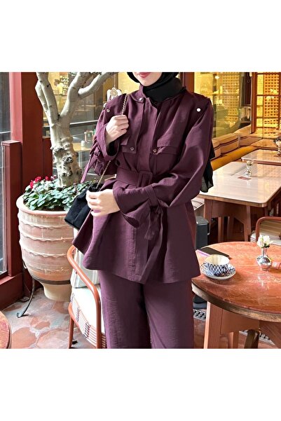 MODA S&S BZLİNE طقم مكون من قطعتين: سترة مزينة بالترتر وبنطلون بتصميم ياقة مميزة