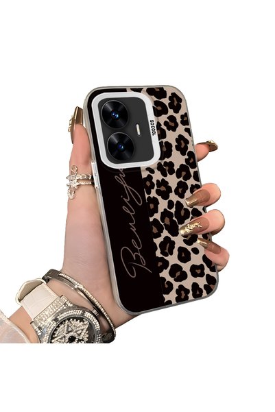 SLIMFELT Realme C55 Uyumlu Lüks Leopar Kılıfı, Düşmeye Dayanıklı Silikon