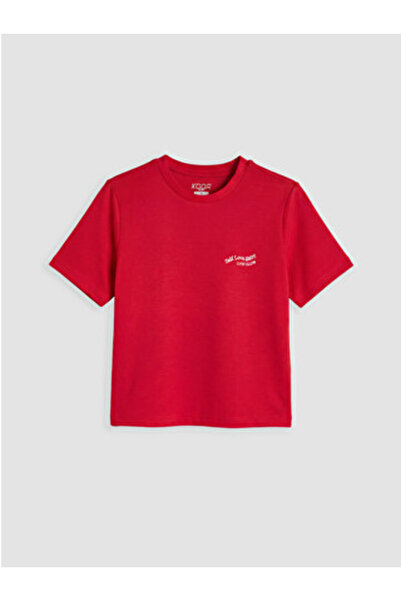 LC Waikiki New Season Red Soft Touch Embroidered Women's Sports T-Shirt