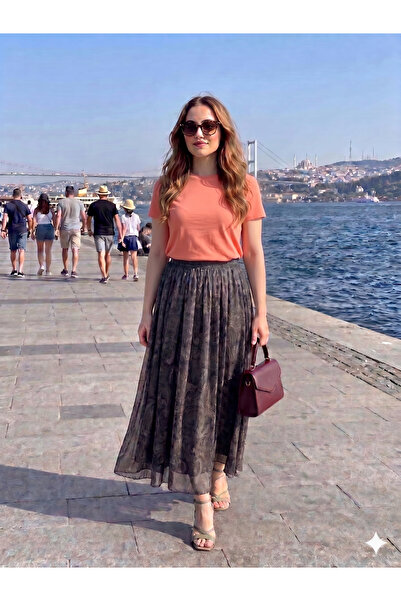 HANIMCA GİYİM Tulle Chiffon Summer Bell Model 38 to 48 E Size with Shawl Pattern