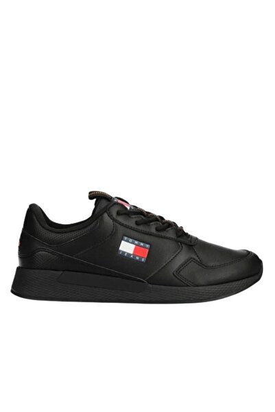 Tommy Hilfiger Ανδρικά Δερμάτινα Flexi Runner Sneakers Μαύρα Tommy Jeans EM0E...