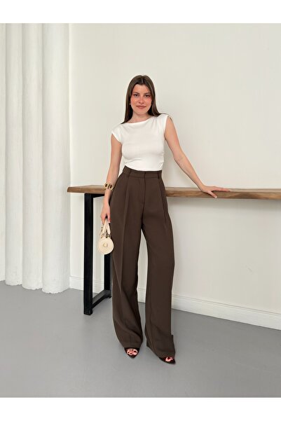 BELISTIL Women's High Waist Palazzo Pants Wide Leg Flowy Fabric Trousers