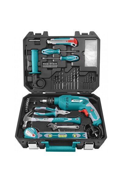 TOTAL Trusă de scule cu 101 piese, cu bormașină de 650 W, max. 13 mm THKTHP 1012