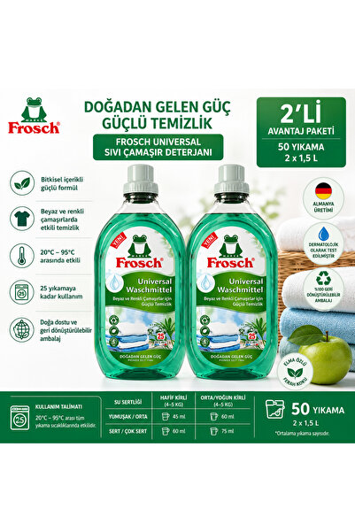 Frosch Universal Sıvı Çamaşır Deterjanı 1,5 L – 25 Yıkama – Beyaz ve Renkli Ç...