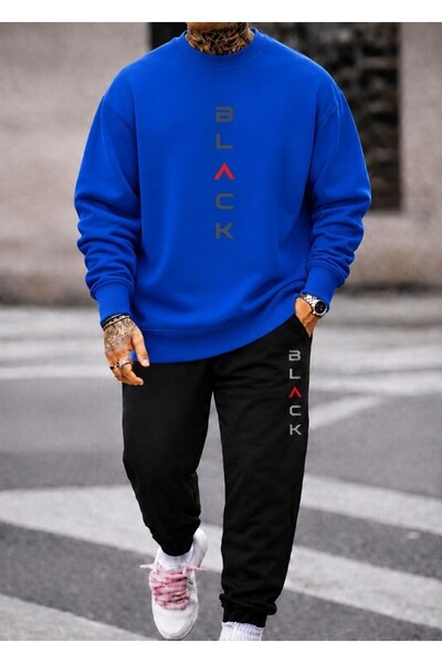 FAEL LİFE Unisex Wide Cut Zero Neck and Sweatpants Set with Black Print