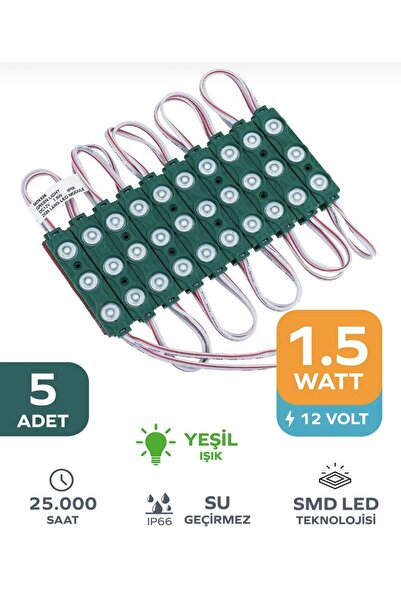 Point 5 Adet 3 Ledli Parmak LED Modül 1.5W 2835 Smd Mercekli 12V Yeşil