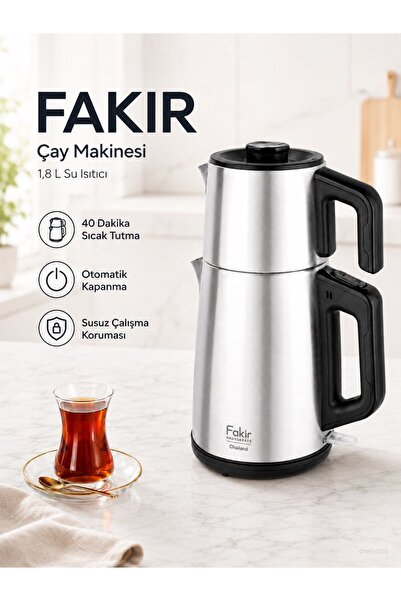 Fakir Çay Makinesi Elektrikli Paslanmaz Çelik Çaycı 1.8 Litre Alt Hazneli Su ...