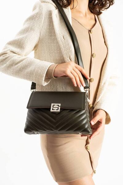 WİKİDAYS.S MODA TRENDİ Women's Quilted Shoulder Bag - Geometric Lock and Flap...