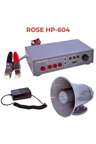 Rose HP-604 Pazarcı Anfi Seti-Mıknatıslı Horn-Kablolu Mikrofonlu-Ses Kayıtlı-...