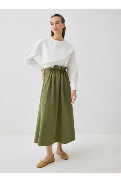 Benin Beli Gathered and Stopper Detailed Flared Skirt - Khaki -