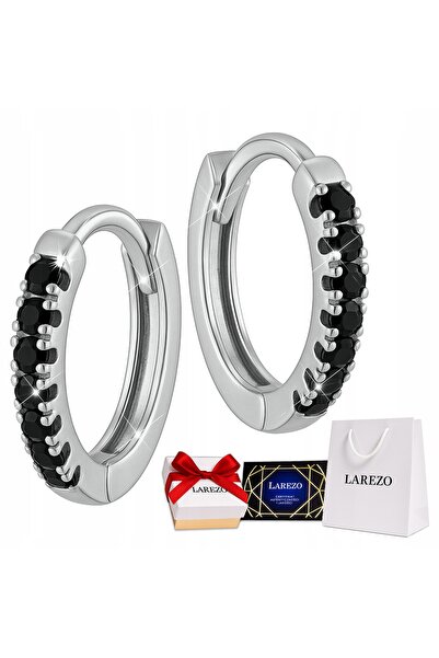 Larezo Cercei Rotunzi Din Argint 925, Model Cu Zirconii Negre Stars, Tip Tort...