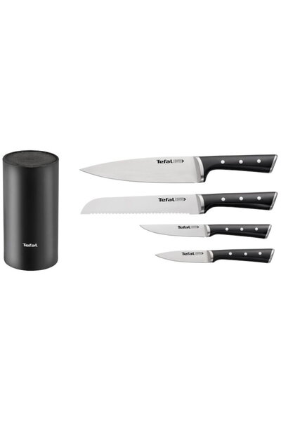 TEFAL Top Bottom Set of 4 knives with Ice Force holder, 20 and 11 cm universa...