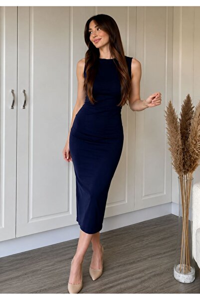 My Blog Rochie midi drapată bleumarin - 0506