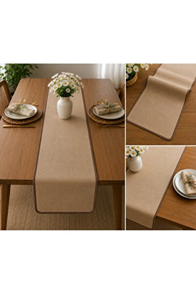 shules collection Doğal Şıklık Kahve Biyeli Lamineli Jüt Runner 45x130 cm