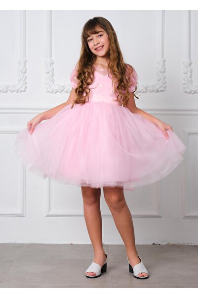SUBU TASARIM Balloon Sleeve Skirt Tulle Belted Girls Graduation Evening Dress...