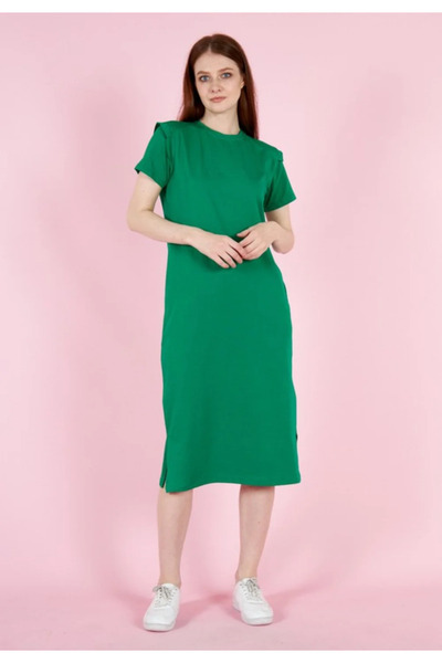 ELEGANZA Rochie casual de damă, bumbac, mânecă scurtă- culoare verde