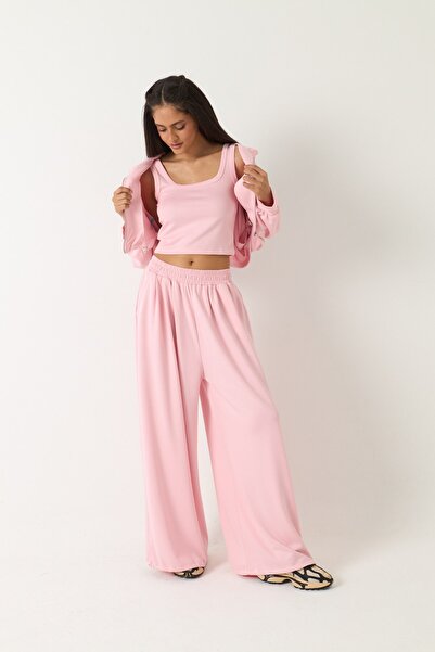 The Champ Clothing Women's 3-Piece Modal Set Livora Pink – Crop Tank Top, Zip...