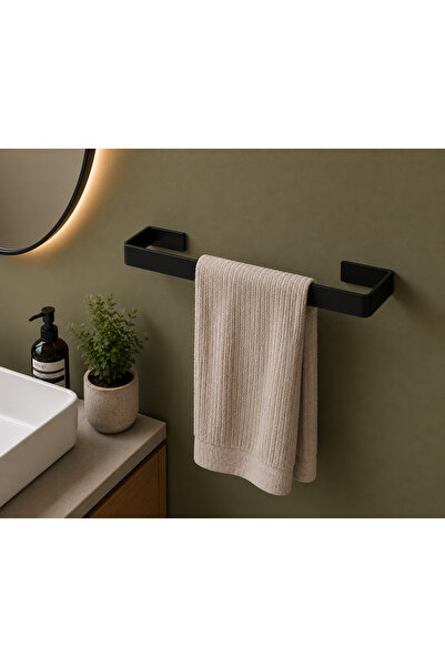 YDGR Siyah Metal Havlu Askısı Yapışkanlı – Banyo Mutfak Duvar Tipi Havluluk 40x7 Cm