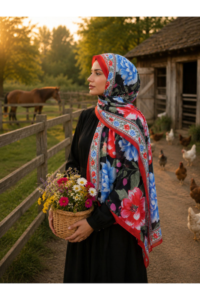 minelesarp Summer Series Soft Shawl with Red Roses and Flowers on Black Backg...