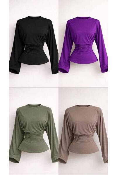 Hira Clothing Kadın Yarasa Kollu Tesettüre Uygun Bel Oturtmalı Yazlık Basic L...