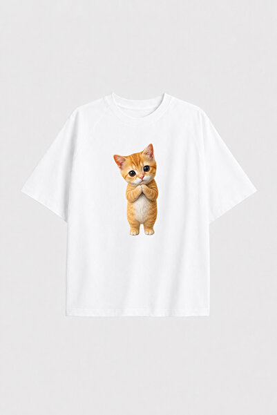 Auryne Jewelry Unisex Shy Cat T-Shirt 100% Organic Cotton Crew Neck Comfortab...
