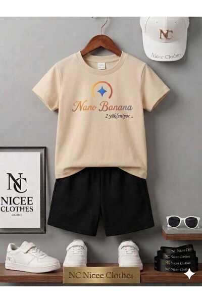NC Nicee Clothes Summer Children's T-Shirt Shorts Unisex (Nano Banana Print)