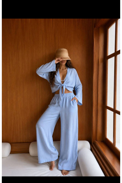 EMİX TREND GİYİM Bolerolu, Draped Muslin Pants Set