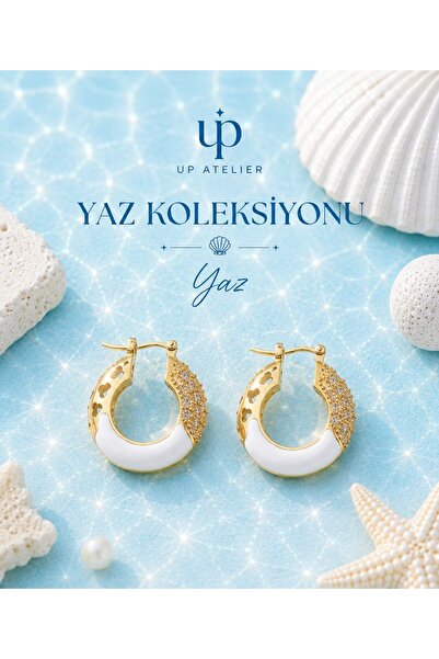 Up Atelier Summer Collection Beach Fashion White Stone Gold Model Earrings