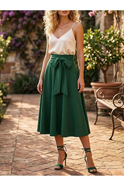 Iuliashop Fustă midi verde Linna - L