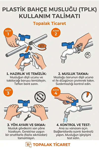 TOPALAKTİCARET Plastik Bahçe Musluğu 1/2 İnç - Plastik Başlıklı Sızdırmaz Dayanıklı Musluk Kolay Montajlı Ekonomik