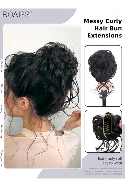 ROAISS Messy Curly Hair Bun Extensions Wavy Synthetic Chignon with High Elast...