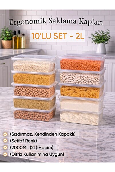 HOMEU 10 ADET 2 LİTRE DİPFRİZ VE BUZLUK SAKLAMA KABI