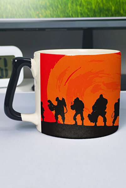 ZipZap كوب سيراميك فاخر مطبوع عليه Team Fortress (قطعة واحدة) بمقبض أسود خاص V1D