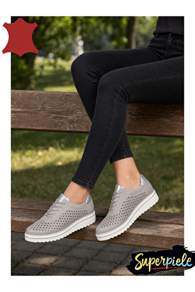 ANGEL BLUE Women's Perforated Casual Shoes Made of Natural Leather with Gold ...