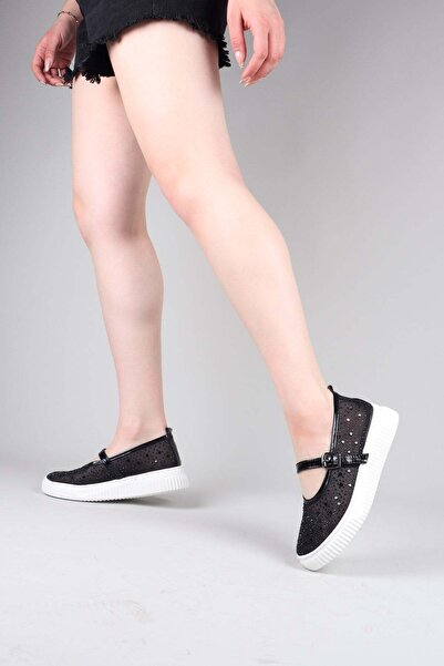 Birikon Banfo Stone Embellished Mesh Ballerina Black