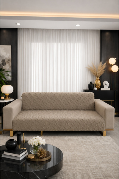 Çeyiz Diyarı Pondü 170x210 cm Kaymaz Taban Koltuk Örtüsü Vizon