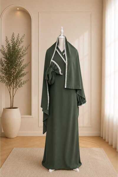 ECEM NAMAZ ELBİSESİ YEŞİL DANTEL