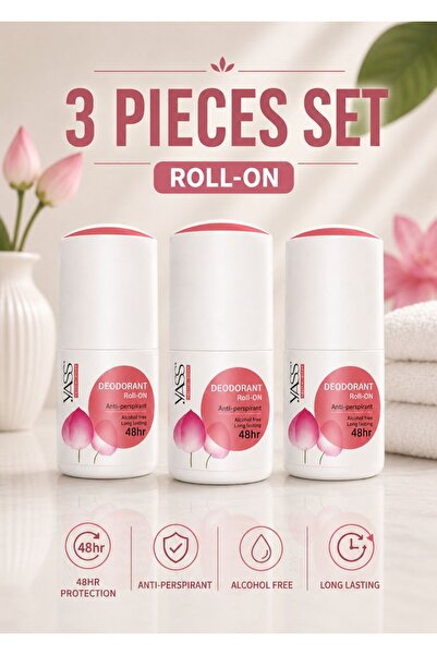 yass 3 Pieces Alcohol-Free Deodorant Roll-On Set – 48H Anti-Perspirant Protec...