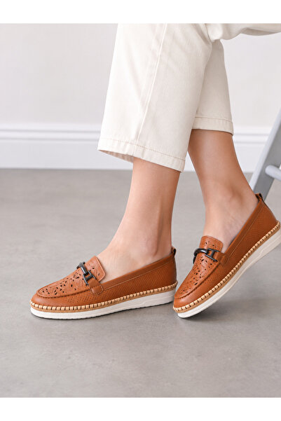 ERN SHOES Kadın Loafer Yazlık Ortopedik Hafif Taba Renk Ayakkabı