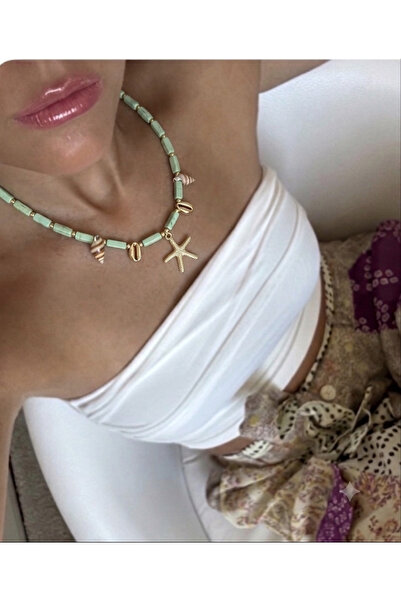 AychaAksesuar Vip Water Green Beaded Sea Star Necklace