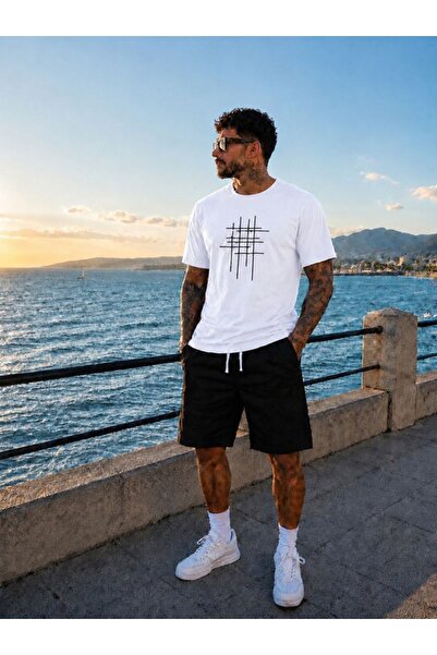 FAEL LİFE Unisex Wide-Let T-Shirt and Shorts Set with Rod Print