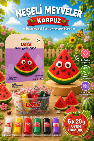 Lets Mini Challenge 5 Renk Neşeli Meyveler Karpuz Oyun Hamuru 120g
