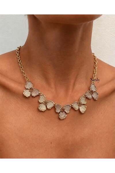 neslyaccessories Silk flower necklace with enamel detail