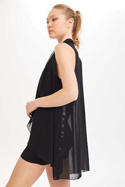 IMBUE Chiffon Shawl Collar Sleeveless Black Kimono Pareo