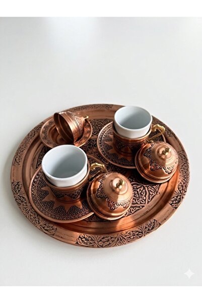 AURA COPPER Bakır Ağır El İşleme Üzümlü Fincan Takımı 2 Kişilik & Bakır Dövme...