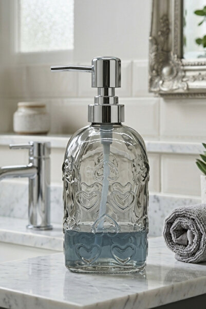 Decopat 500 ml Luxury Glass Liquid Soap Dispenser with Silver Lid
